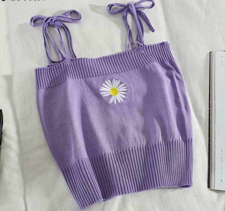 Coquette Aesthetic Daisy Knit Tank Top - Y2K Fashion Women's Clothing