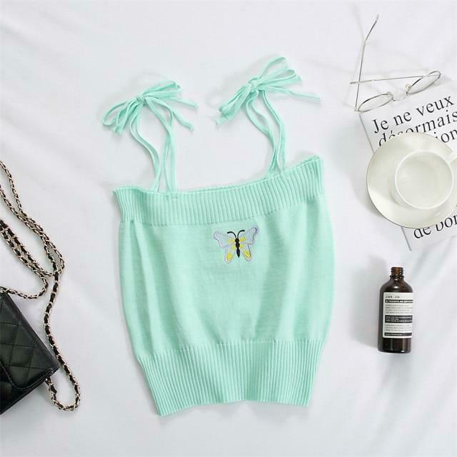 Coquette Aesthetic Daisy Knit Tank Top - Y2K Fashion Women's Clothing