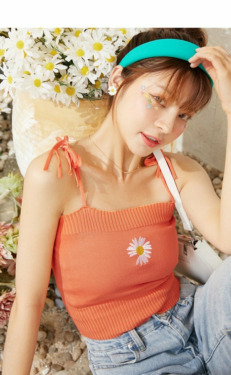 Coquette Aesthetic Daisy Knit Tank Top - Y2K Fashion Women's Clothing