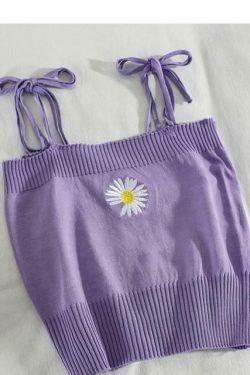 Coquette Aesthetic Daisy Knit Tank Top - Y2K Fashion Women's Clothing