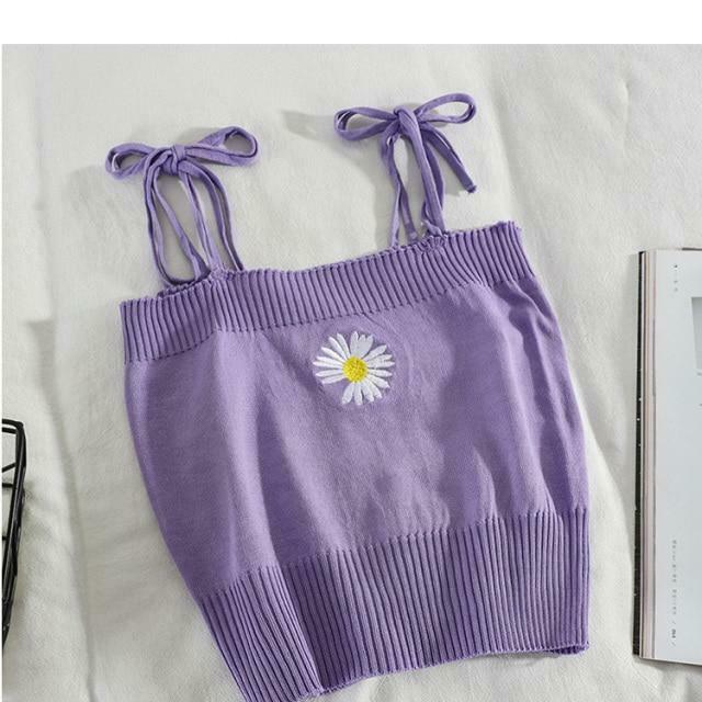 Coquette Aesthetic Daisy Knit Tank Top - Y2K Fashion Women's Clothing