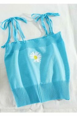 Coquette Aesthetic Daisy Knit Tank Top - Y2K Fashion Women's Clothing
