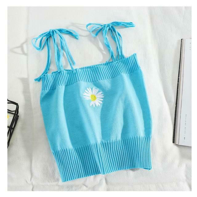 Coquette Aesthetic Daisy Knit Tank Top - Y2K Fashion Women's Clothing