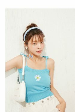 Coquette Aesthetic Daisy Knit Tank Top - Y2K Fashion Women's Clothing