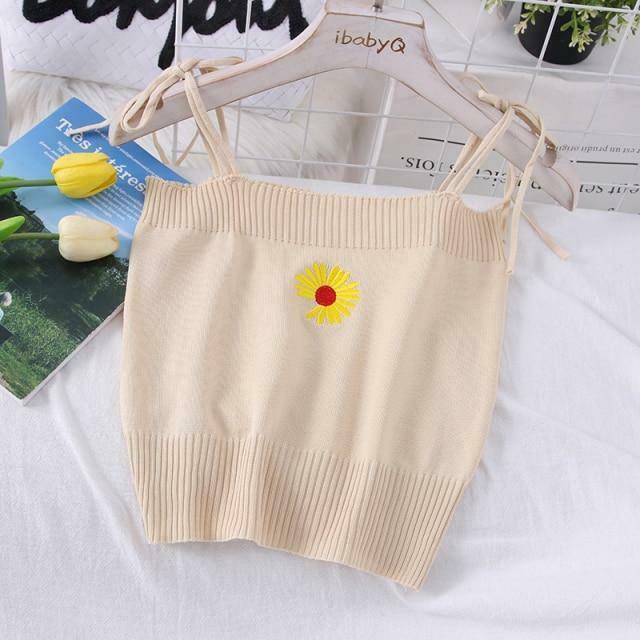 Coquette Aesthetic Daisy Knit Tank Top - Y2K Fashion Women's Clothing
