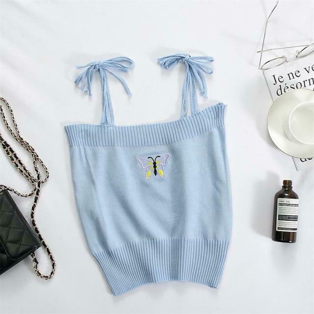 Coquette Aesthetic Daisy Knit Tank Top - Y2K Fashion Women's Clothing