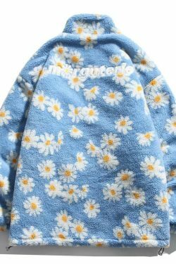 Coquette Aesthetic Daisy Sherpa Jacket - Y2K Fashion Women's Outerwear