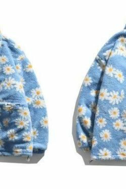 Coquette Aesthetic Daisy Sherpa Jacket - Y2K Fashion Women's Outerwear