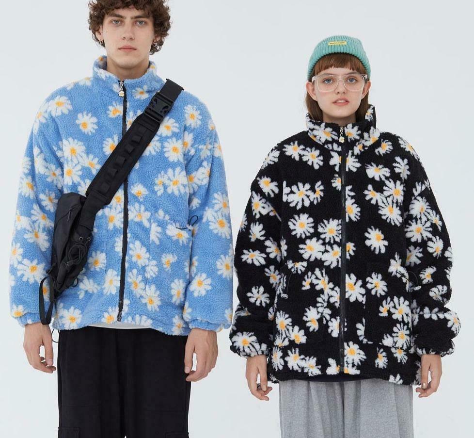 Coquette Aesthetic Daisy Sherpa Jacket - Y2K Fashion Women's Outerwear Coquette Aesthetic Daisy Sherpa Jacket - Y2K Fashion Women's Outerwear