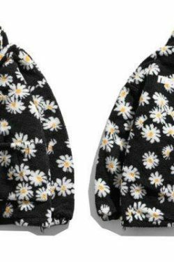 Coquette Aesthetic Daisy Sherpa Jacket - Y2K Fashion Women's Outerwear
