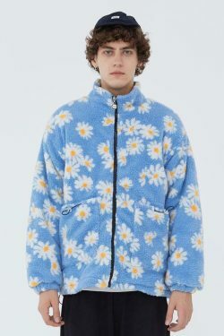 Coquette Aesthetic Daisy Sherpa Jacket - Y2K Fashion Women's Outerwear