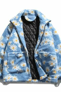 Coquette Aesthetic Daisy Sherpa Jacket - Y2K Fashion Women's Outerwear