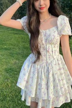 Coquette Aesthetic Daisy Whimsy Floral Dress - Y2K Fashion Women's Clothing