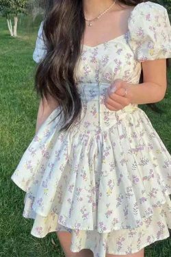 Coquette Aesthetic Daisy Whimsy Floral Dress - Y2K Fashion Women's Clothing