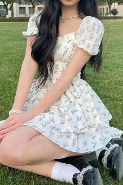 Coquette Aesthetic Daisy Whimsy Floral Dress - Y2K Fashion Women's Clothing