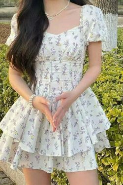 Coquette Aesthetic Daisy Whimsy Floral Dress - Y2K Fashion Women's Clothing