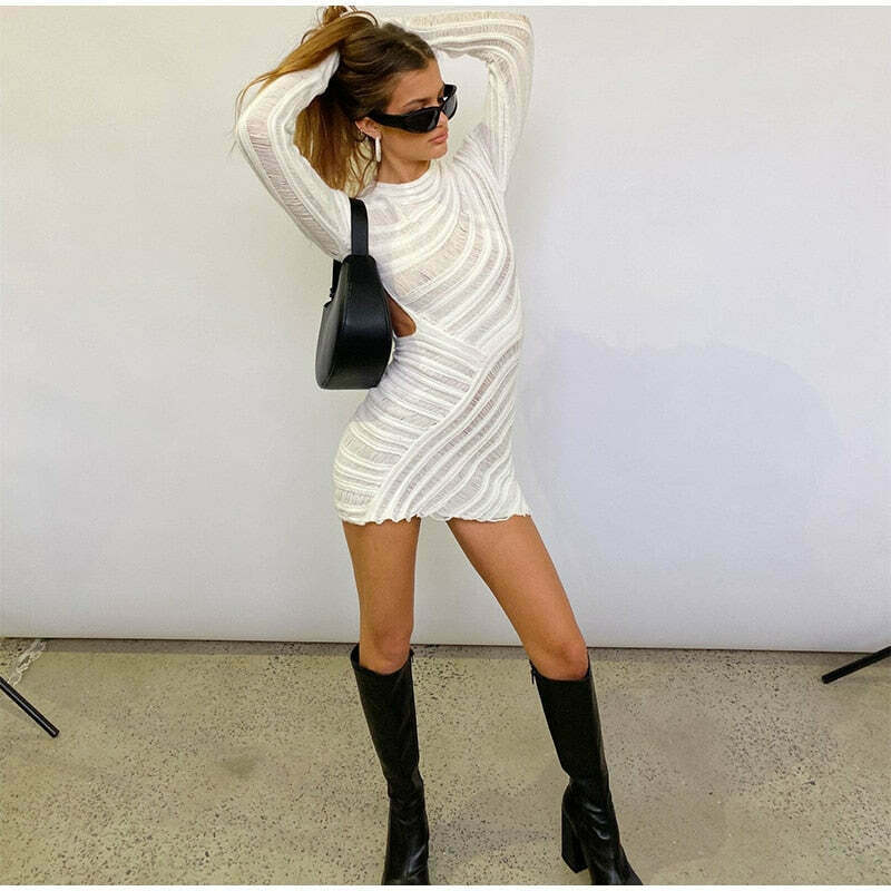 Coquette Aesthetic Darcy Hollow Out Mini Dress - Y2K Fashion Slim Fit for Women Coquette Aesthetic Darcy Hollow Out Mini Dress - Y2K Fashion Slim Fit for Women