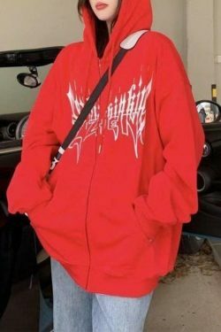 Coquette Aesthetic Demon Horn Fleece Lined Zip Up Hoodie