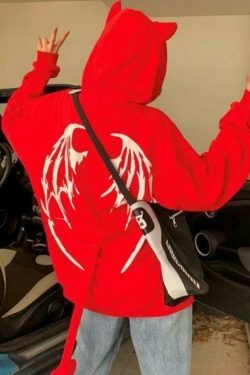 Coquette Aesthetic Demon Horn Fleece Lined Zip Up Hoodie