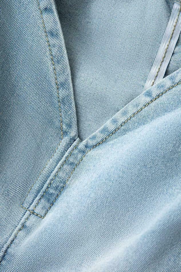 Coquette Aesthetic Denim Cargo Skirt with V-Waist Buckle & Flap Pockets