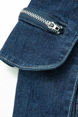 Coquette Aesthetic Denim Cargo Skirt with V-Waist Buckle & Flap Pockets