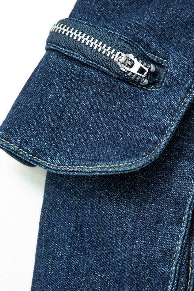 Coquette Aesthetic Denim Cargo Skirt with V-Waist Buckle & Flap Pockets