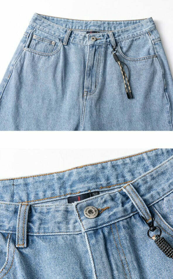 Coquette Aesthetic Denim Knee-Length Jorts with Keychain - Y2K Fashion Statement Piece Coquette Aesthetic Denim Knee-Length Jorts with Keychain - Y2K Fashion Statement Piece