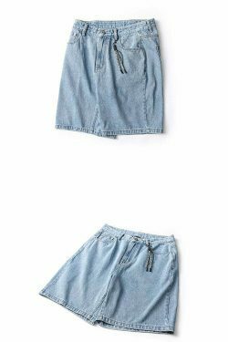 Coquette Aesthetic Denim Knee-Length Jorts with Keychain - Y2K Fashion Statement Piece
