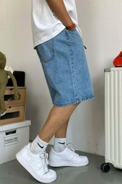 Coquette Aesthetic Denim Knee-Length Jorts with Keychain - Y2K Fashion Statement Piece