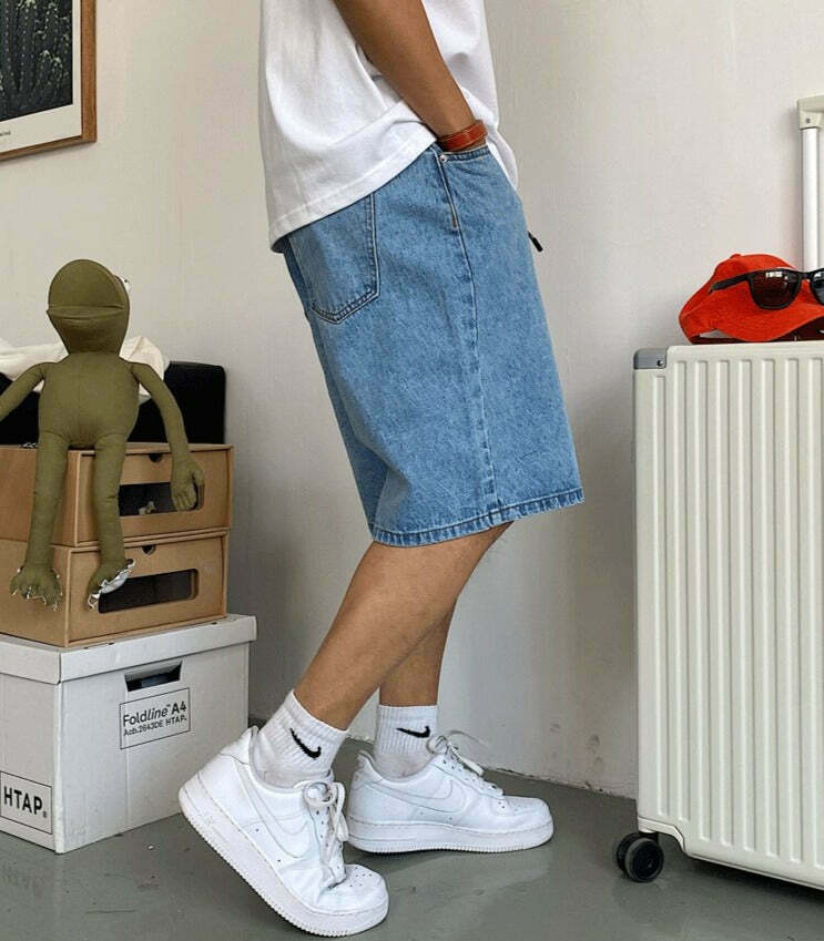 Coquette Aesthetic Denim Knee-Length Jorts with Keychain - Y2K Fashion Statement Piece Coquette Aesthetic Denim Knee-Length Jorts with Keychain - Y2K Fashion Statement Piece