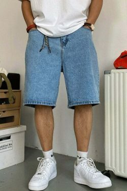 Coquette Aesthetic Denim Knee-Length Jorts with Keychain - Y2K Fashion Statement Piece
