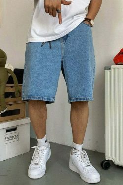 Coquette Aesthetic Denim Knee-Length Jorts with Keychain - Y2K Fashion Statement Piece