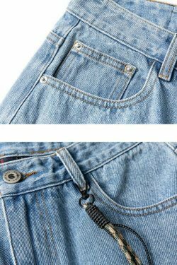 Coquette Aesthetic Denim Knee-Length Jorts with Keychain - Y2K Fashion Statement Piece