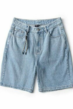 Coquette Aesthetic Denim Knee-Length Jorts with Keychain - Y2K Fashion Statement Piece