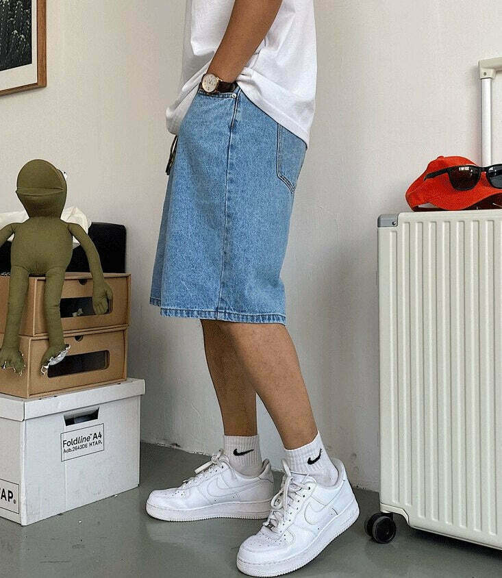 Coquette Aesthetic Denim Knee-Length Jorts with Keychain - Y2K Fashion Statement Piece Coquette Aesthetic Denim Knee-Length Jorts with Keychain - Y2K Fashion Statement Piece