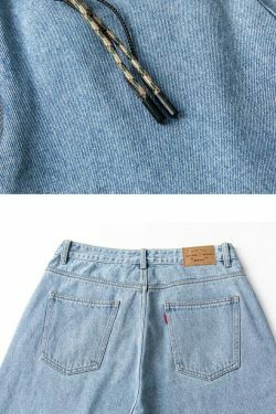Coquette Aesthetic Denim Knee-Length Jorts with Keychain - Y2K Fashion Statement Piece