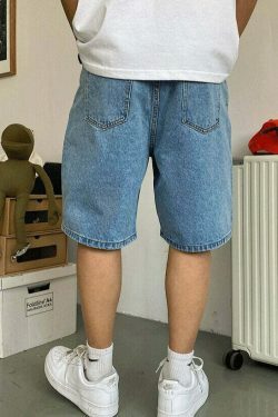 Coquette Aesthetic Denim Knee-Length Jorts with Keychain - Y2K Fashion Statement Piece
