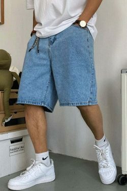 Coquette Aesthetic Denim Knee-Length Jorts with Keychain - Y2K Fashion Statement Piece