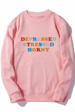 Coquette Aesthetic Depressed Stressed Horny Hoodie - Y2K Fashion Grunge Style