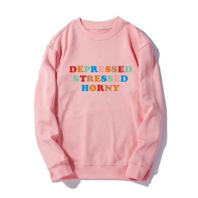 Coquette Aesthetic Depressed Stressed Horny Hoodie - Y2K Fashion Grunge Style