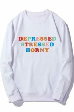 Coquette Aesthetic Depressed Stressed Horny Hoodie - Y2K Fashion Grunge Style