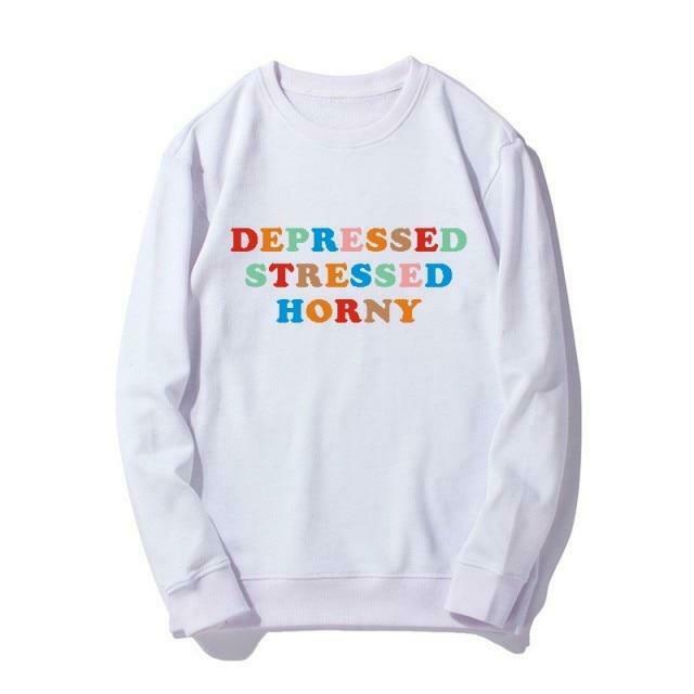 Coquette Aesthetic Depressed Stressed Horny Hoodie - Y2K Fashion Grunge Style