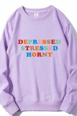Coquette Aesthetic Depressed Stressed Horny Hoodie - Y2K Fashion Grunge Style