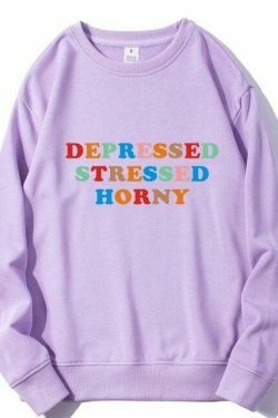 Coquette Aesthetic Depressed Stressed Horny Hoodie - Y2K Fashion Grunge Style