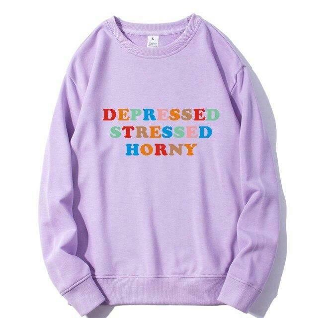 Coquette Aesthetic Depressed Stressed Horny Hoodie - Y2K Fashion Grunge Style