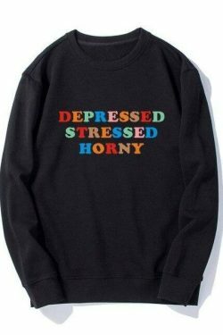 Coquette Aesthetic Depressed Stressed Horny Hoodie - Y2K Fashion Grunge Style