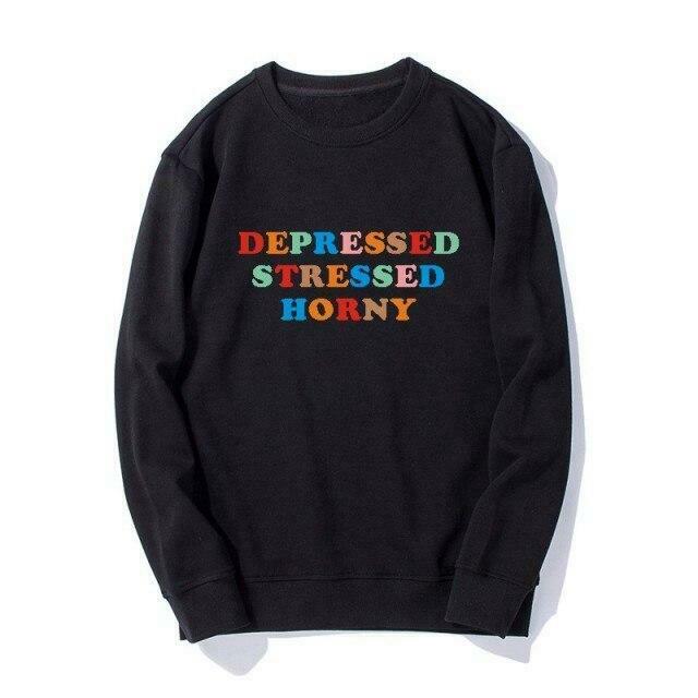 Coquette Aesthetic Depressed Stressed Horny Hoodie - Y2K Fashion Grunge Style