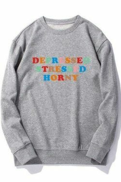 Coquette Aesthetic Depressed Stressed Horny Hoodie - Y2K Fashion Grunge Style