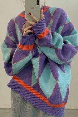 Coquette Aesthetic Diamond Pattern Sweater - Y2K Fashion Statement Piece