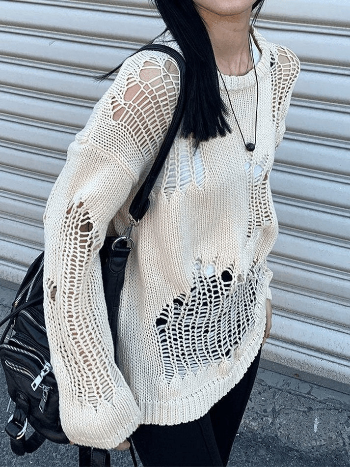 Coquette Aesthetic Distressed Crochet Knit Sweater Coquette Aesthetic Distressed Crochet Knit Sweater